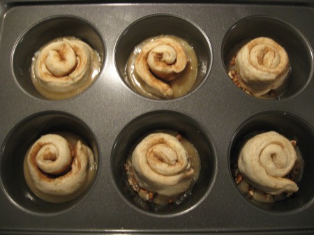 Press dough into caramel topping