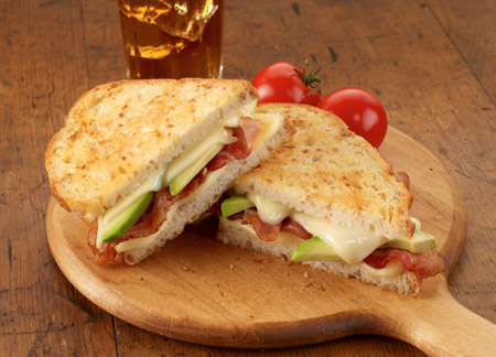 bacon and avocado grilled cheese sandwiches