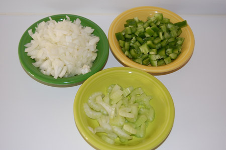 onion, green bell pepper, garlic, celery
