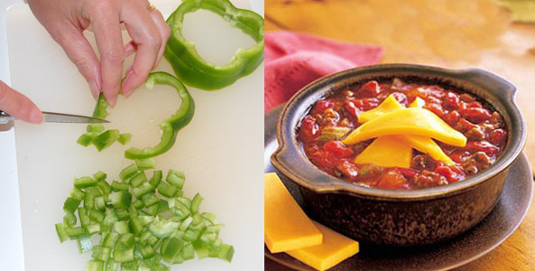 classic chili, chopping, green bell pepper,chili