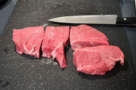 steak, cut, pieces