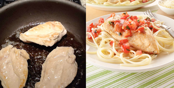 chicken, butter, frying pan