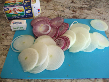 onions, sliced, cut