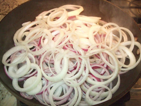 onions, cooking, skillet