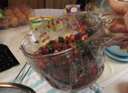 cover, plastic wrap, fruit