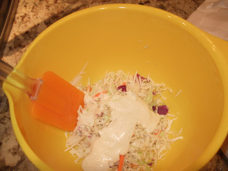 coleslaw, dressing, bowl