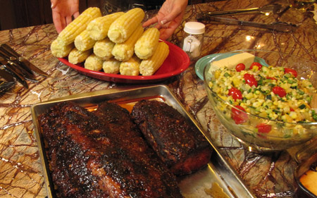 corn, ribs, dinner