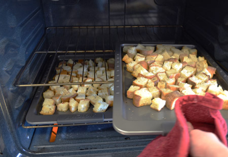 Bread Cubes in Oven