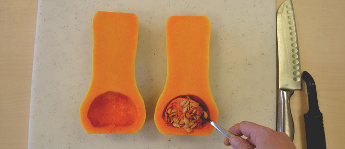 Scoop Seeds Out of Squash