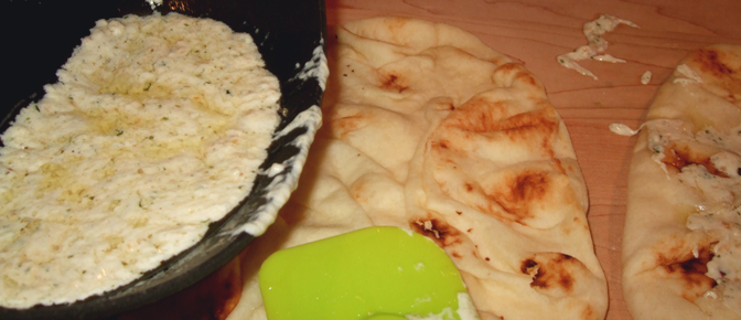 Spread Cheese on Naan Bread