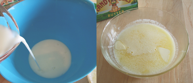 Milk in Bowl and Melted Butter