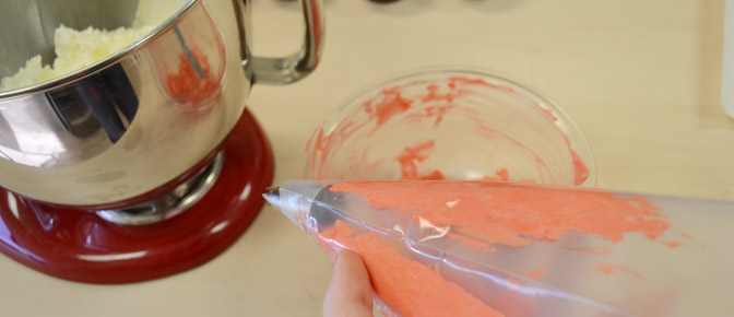 Red Frosting in Piping Bag