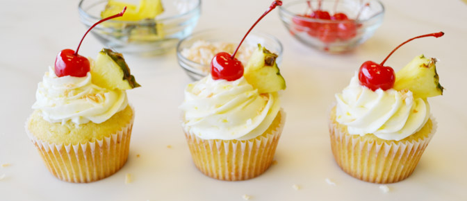 Final Cupcakes Topped with Cherry and Pineapple