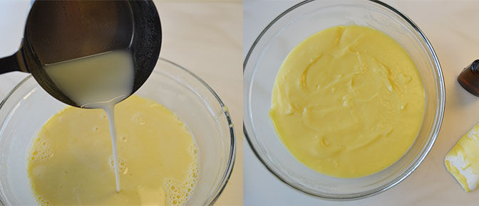 Adding Milk Mixture to Egg Mixture