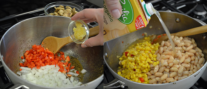 Adding Beans to Saucepan