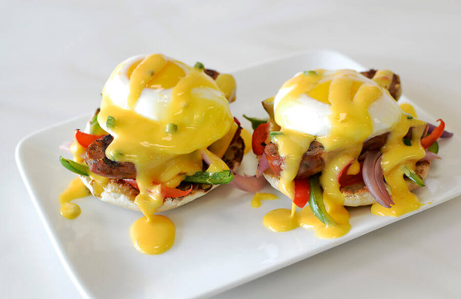 Cheesy Queso Benedict with Queso Bravo Yellow Cheese Dip ...
