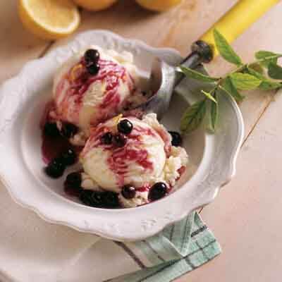 Lemon Ice Cream with Blueberry Sauce