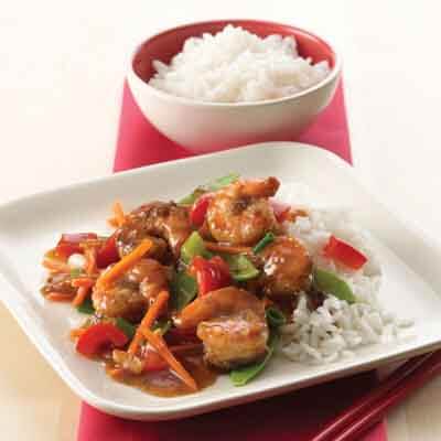 Asian Shrimp With Pea Pods & Bell Peppers Image 