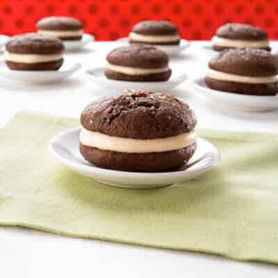 mini chocolate whoopie pies with salted caramel filling