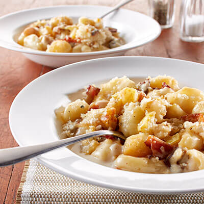 Pear and Caramelized Onion Gnocchi Macaroni and Cheese