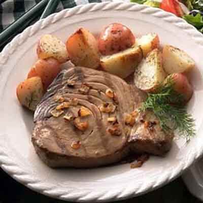 Grilled Tuna Steaks With Onion Dill Butter Image 