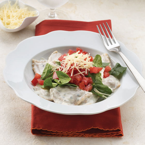 Squash Ravioli with Pesto Cream recipe
