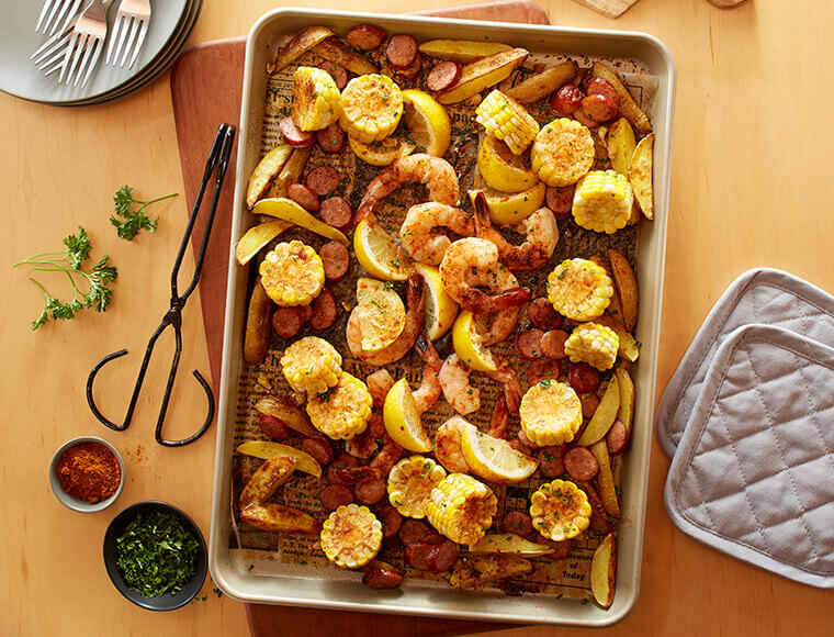 Shrimp Boil Sheet Pan Dinner Recipe | Land O’Lakes